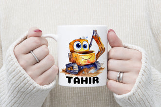 Bagger Kindertasse, Keramik Tasse Kinder, Tasse Kinder personalisiert, Kindertasse mit Namen,Keramik Tasse,