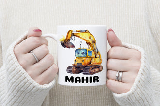 Bagger Kindertasse, Keramik Tasse Kinder, Tasse Kinder personalisiert, Kindertasse mit Namen,Keramik Tasse,