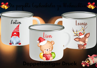 Weihnachtstasse,WEIHNACHTSGESCHENK mit NAME, Emaille-Tasse, Weihnachten, Geschenk für Kinder, Familie, Freunde