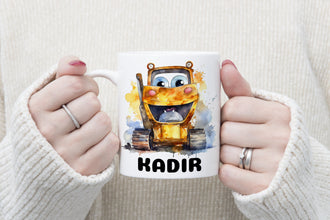 Bagger Kindertasse, Keramik Tasse Kinder, Tasse Kinder personalisiert, Kindertasse mit Namen,Keramik Tasse,