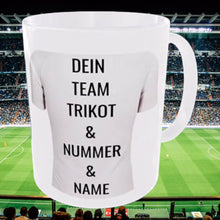 Fußballtasse, Logo, Team Trikot mit Name, beidseit. Druck, Fußball, Basketball, Mannschaftstasse, Verein, dein Team
