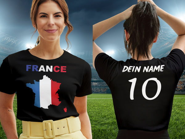 Personalisierte France Fan T-Shirt | Individueller Name und Nummer | Für die EM 2024 I Herren, Damen und Kinder I Europameisterschaft