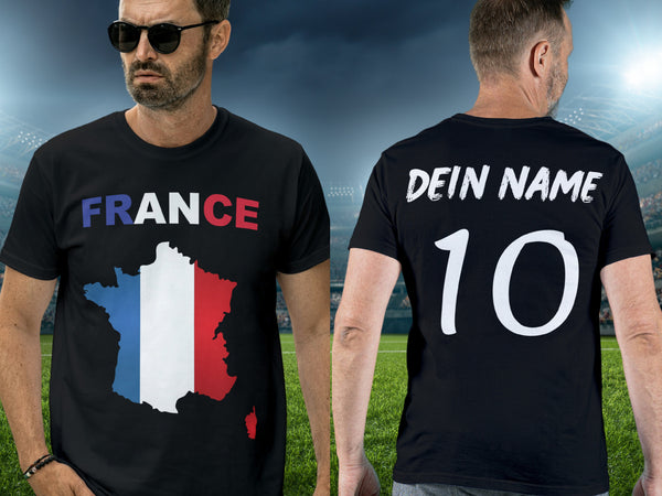 Personalisierte France Fan T-Shirt | Individueller Name und Nummer | Für die EM 2024 I Herren, Damen und Kinder I Europameisterschaft