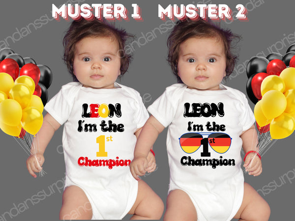 Deutschlandtshirt Babybody für die Europameisterschaft - "I'm the First Champion"