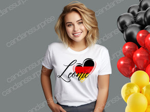 Deutschland-T-Shirt mit Herz und PERSONALISIERUNG, EM Tshirt Germany, Deutschlandtshirt mit NAME,Damen und Kinder
