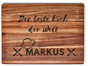 Großes Schneidebrett personalisiert, Gravur, Brett aus Akazie, Masterchef, der beste Koch, Geschenk für alle Anlässe, Geburtstag, Hochzeit