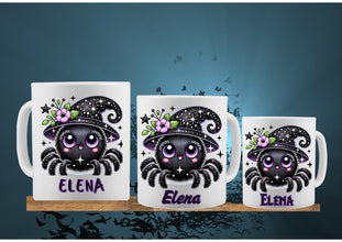 Halloween Tasse, mit NAME,mit schönem Spinnenmotiv, Geschenk für Familie, Freunde, Personalisiert, HOCHWERTIGER beidseitiger DRUCK
