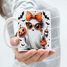 Halloween Tasse mit süßem Geister-Design | Kaffeetasse mit Kürbis und Fledermäusen | Perfekt für Herbst und Halloween Dekor