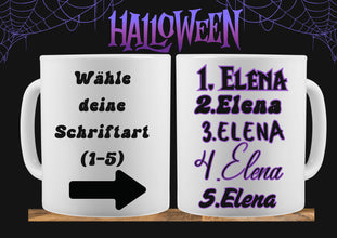 Halloween Tasse, mit NAME,mit schönem Spinnenmotiv, Geschenk für Familie, Freunde, Personalisiert, HOCHWERTIGER beidseitiger DRUCK