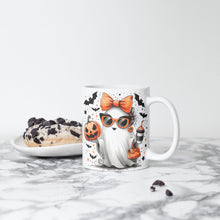 Halloween Tasse mit süßem Geister-Design | Kaffeetasse mit Kürbis und Fledermäusen | Perfekt für Herbst und Halloween Dekor