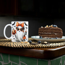 Halloween Tasse mit süßem Geister-Design | Kaffeetasse mit Kürbis und Fledermäusen | Perfekt für Herbst und Halloween Dekor