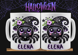 Halloween Tasse, mit NAME,mit schönem Spinnenmotiv, Geschenk für Familie, Freunde, Personalisiert, HOCHWERTIGER beidseitiger DRUCK