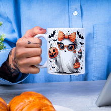 Halloween Tasse mit süßem Geister-Design | Kaffeetasse mit Kürbis und Fledermäusen | Perfekt für Herbst und Halloween Dekor