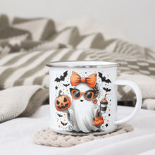 Halloween Tasse mit süßem Geister-Design | Kaffeetasse mit Kürbis und Fledermäusen | Perfekt für Herbst und Halloween Dekor