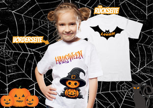 Halloween Shirt, Halloween Kürbis, Fledermaus mit NAME, PERSONALISIERUNG, Halloweengeschenk für Mädchen und Jungen, Kindertshirt