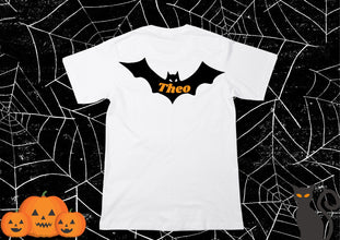 Halloween Shirt, Halloween Kürbis, Fledermaus mit NAME, PERSONALISIERUNG, Halloweengeschenk für Mädchen und Jungen, Kindertshirt
