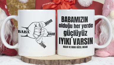 Geschenk für PAPA,Papa-Kind Tasse,BABAMIN oldugu heryerde güclüyüm,personalis.mit Spruch,alle SPRACHEN möglich,Anzahl der Kinder anpassbar