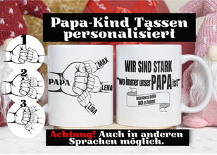 Geschenk für PAPA,Papa-Kind Tasse,BABAMIN oldugu heryerde güclüyüm,personalis.mit Spruch,alle SPRACHEN möglich,Anzahl der Kinder anpassbar