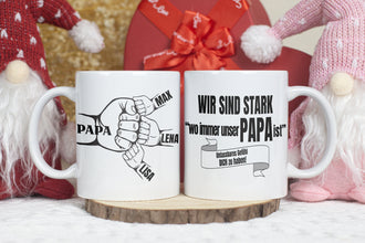 Geschenk für PAPA,Papa-Kind Tasse,BABAMIN oldugu heryerde güclüyüm,personalis.mit Spruch,alle SPRACHEN möglich,Anzahl der Kinder anpassbar
