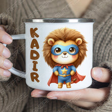 Superhelden niedliche Tiere Kindertasse,Emaille Tasse Kinder,Tasse Kinder personalisiert,Kindertasse mit Namen,Superhelden Emaille Tasse, 6