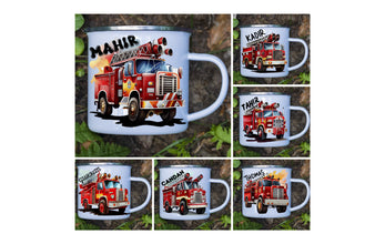 Feuerwehr Kindertasse, Emaille Tasse Kinder, Tasse Kinder personalisiert, Kindertasse mit Namen, Emaille Tasse,