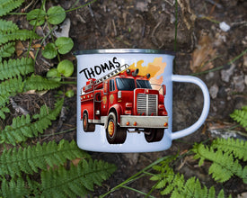 Feuerwehr Kindertasse, Emaille Tasse Kinder, Tasse Kinder personalisiert, Kindertasse mit Namen, Emaille Tasse,