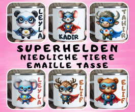 Superhelden niedliche Tiere Kindertasse,Emaille Tasse Kinder,Tasse Kinder personalisiert,Kindertasse mit Namen,Superhelden Emaille Tasse, 4