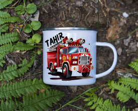Feuerwehr Kindertasse, Emaille Tasse Kinder, Tasse Kinder personalisiert, Kindertasse mit Namen, Emaille Tasse,