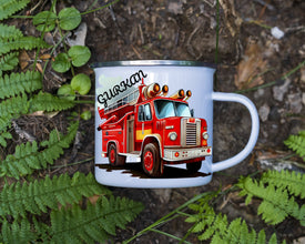Feuerwehr Kindertasse, Emaille Tasse Kinder, Tasse Kinder personalisiert, Kindertasse mit Namen, Emaille Tasse,