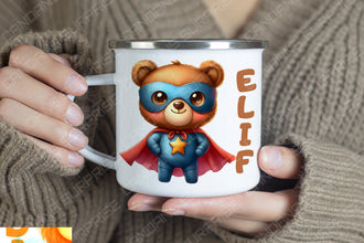 Superhelden niedliche Tiere Kindertasse,Emaille Tasse Kinder,Tasse Kinder personalisiert,Kindertasse mit Namen,Superhelden Emaille Tasse, 4