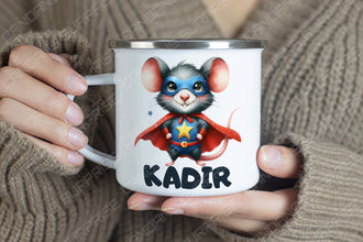Superhelden niedliche Tiere Kindertasse,Emaille Tasse Kinder,Tasse Kinder personalisiert,Kindertasse mit Namen,Superhelden Emaille Tasse, 4