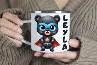 Superhelden niedliche Tiere Kindertasse, Emaille Tasse Kinder,Tasse Kinder personalisiert, Kindertasse mit Namen,Superhelden Emaille Tasse 2