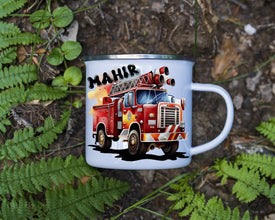 Feuerwehr Kindertasse, Emaille Tasse Kinder, Tasse Kinder personalisiert, Kindertasse mit Namen, Emaille Tasse,