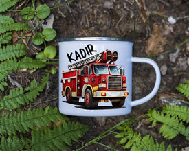 Feuerwehr Kindertasse, Emaille Tasse Kinder, Tasse Kinder personalisiert, Kindertasse mit Namen, Emaille Tasse,