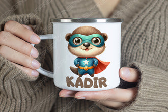 Superhelden niedliche Tiere Kindertasse, Emaille Tasse Kinder,Tasse Kinder personalisiert, Kindertasse mit Namen,Superhelden Emaille Tasse 2