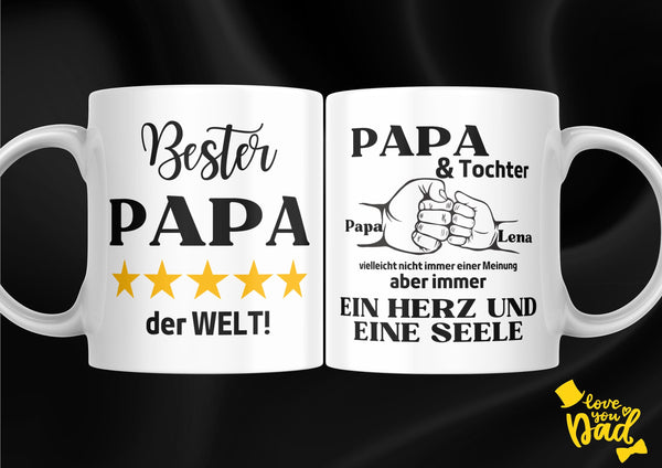 Vatertagsgeschenk mit NAMEN der Tochter, Papa-Tochter Tasse, BESTER Papa, beidseitiger Druck, mit Text, schönes Geschenk,Familie