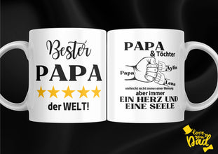 Vatertagsgeschenk mit NAMEN der Tochter, Papa-Tochter Tasse, BESTER Papa, beidseitiger Druck, mit Text, schönes Geschenk,Familie
