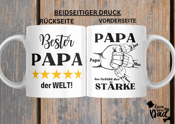 Vatertagsgeschenk mit NAMEN der Kinder, Tasse für PAPA, BESTER Papa, beidseitiger Druck, mit Text, schönes Geschenk,Familie
