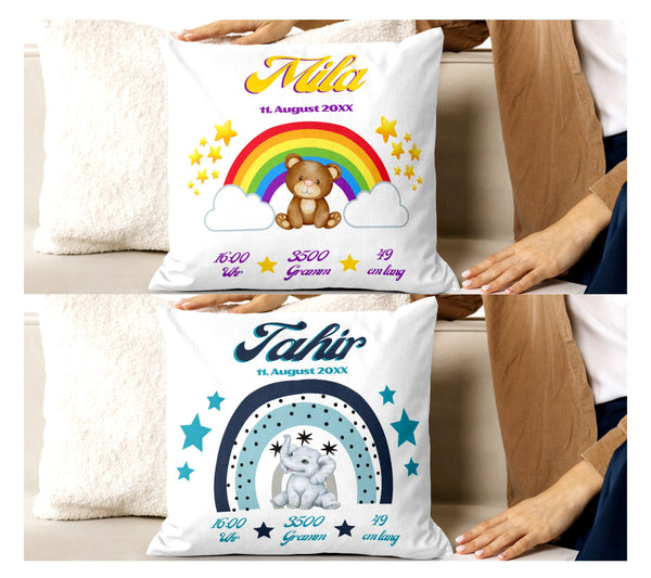 Kissen Regenbogen Namenskissen Geburt Geschenk personalisiert