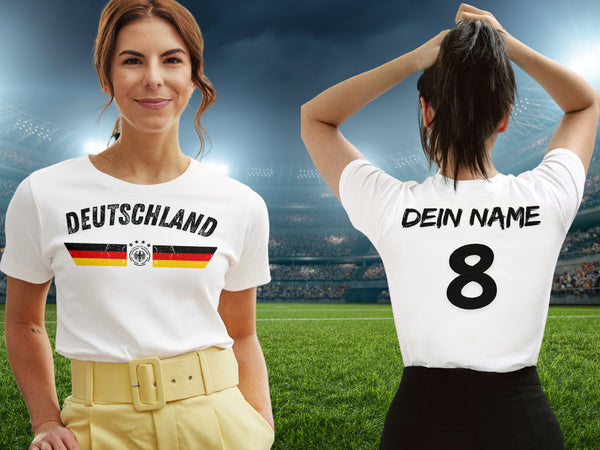 Personalisierte Deutschland Fan T-Shirt | Individueller Name und Nummer | Für die EM 2024 I Herren, Damen und Kinder I Europameisterschaft