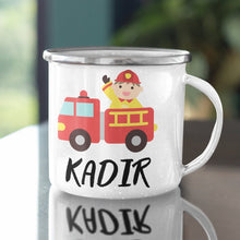 Feuerwehr Kindertasse, Emaille Tasse Kinder, Tasse Kinder personalisiert, Kindertasse mit Namen, Emaille Tasse,