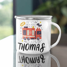 Feuerwehr Kindertasse, Emaille Tasse Kinder, Tasse Kinder personalisiert, Kindertasse mit Namen, Emaille Tasse,
