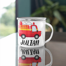 Feuerwehr Kindertasse, Emaille Tasse Kinder, Tasse Kinder personalisiert, Kindertasse mit Namen, Emaille Tasse,