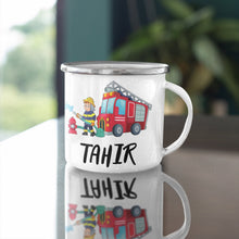 Feuerwehr Kindertasse, Emaille Tasse Kinder, Tasse Kinder personalisiert, Kindertasse mit Namen, Emaille Tasse,