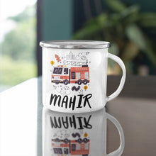 Feuerwehr Kindertasse, Emaille Tasse Kinder, Tasse Kinder personalisiert, Kindertasse mit Namen, Emaille Tasse,