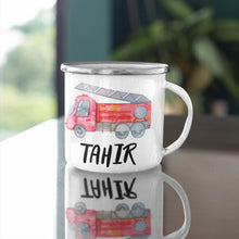 Feuerwehr Kindertasse, Emaille Tasse Kinder, Tasse Kinder personalisiert, Kindertasse mit Namen, Emaille Tasse,