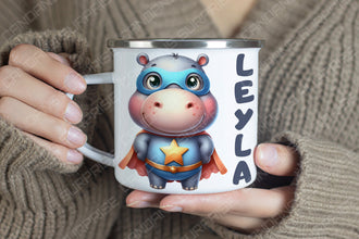 Superhelden niedliche Tiere Kindertasse,Emaille Tasse Kinder,Tasse Kinder personalisiert, Kindertasse mit Namen,Superhelden Emaille Tasse, 3