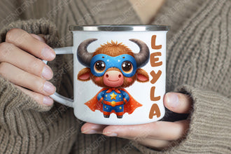 Superhelden niedliche Tiere Kindertasse,Emaille Tasse Kinder,Tasse Kinder personalisiert, Kindertasse mit Namen,Superhelden Emaille Tasse, 3