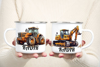 Bagger Kindertasse,Emaille Tasse Kinder, Tasse Kinder personalisiert, Kindertasse mit Namen,Emaille Tasse,