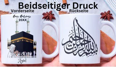 Islamische Tasse, Haddsch Erinnerung, Hac Hatirasi, beidseitiger Druck, Mekka, grüne Kuppel, kabe, yesil kubbe, personalisierte Tassen